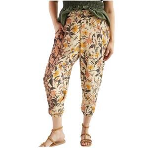 Anthropologie Leaf Print Pants Lightweight Fall Smocked Balloon-Leg Pants, S